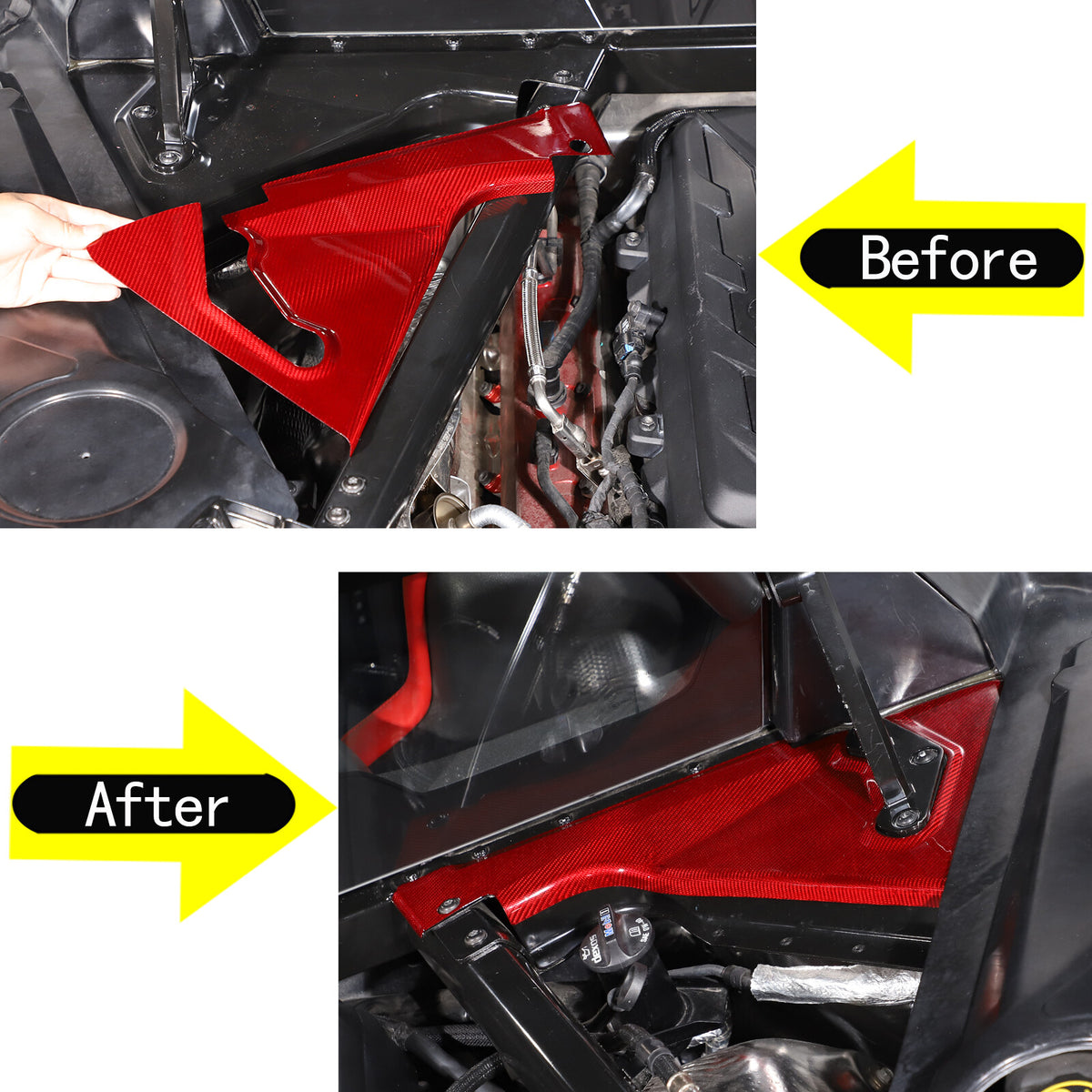 Red Real Carbon fiber Front Hood Lift Support Corner Cover For Corvette C8 20-26 10