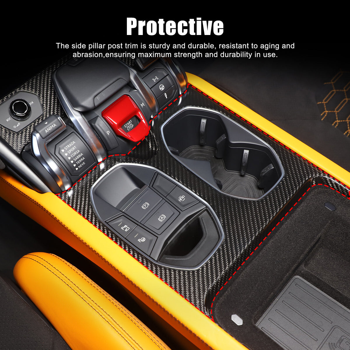 Matte Real Carbon Fiber Center Gear Cup Panel Trim For Lamborghini URUS 18-23 15