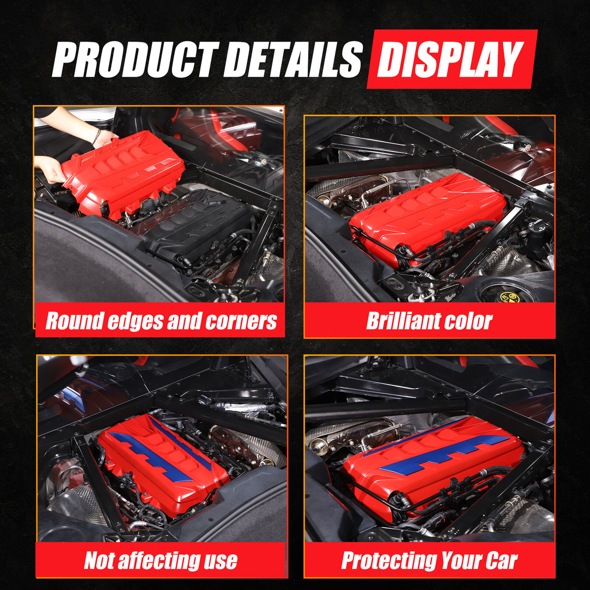 Red Engine Bay Panel Cover Trim in Edge Blue For Corvette C8 2020-26 12