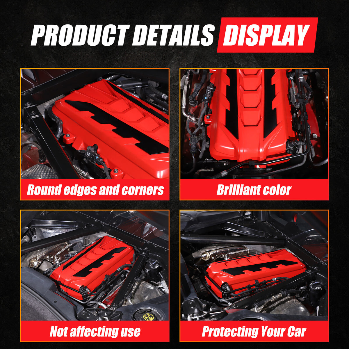 Red Engine Bay Panel Cover Trim in Edge Black For Corvette Coupe C8 2020-2026 US 18