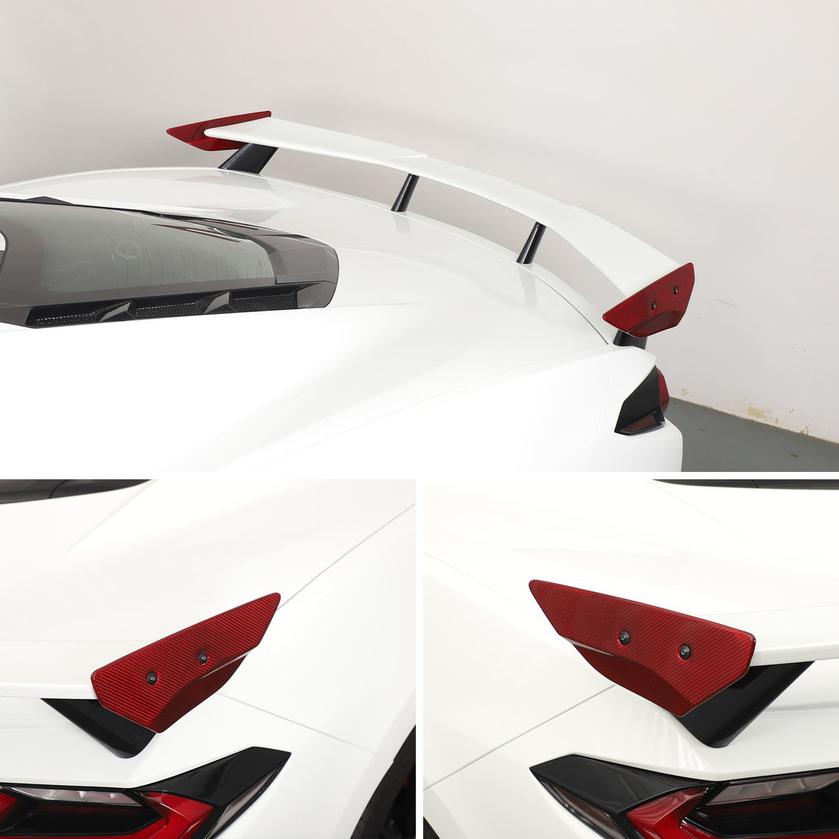 Replacement Red Real Carbon Fiber Rear Spoiler Panel Trim For Corvette C8 2020+ 5