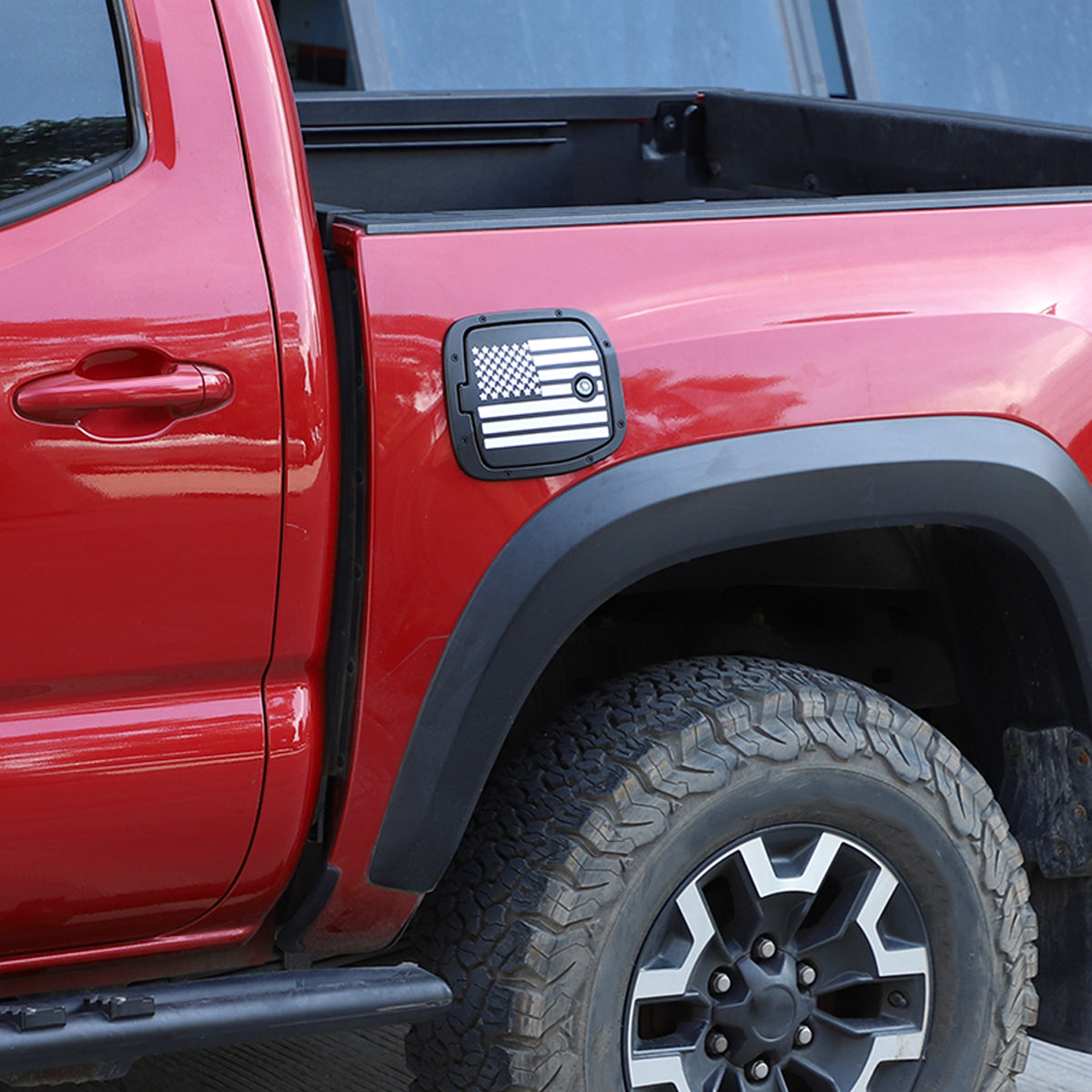US Flag Lock Key Aluminum Gas Fuel Tank Door Cover For Toyota Tacoma 2016-23 US 3