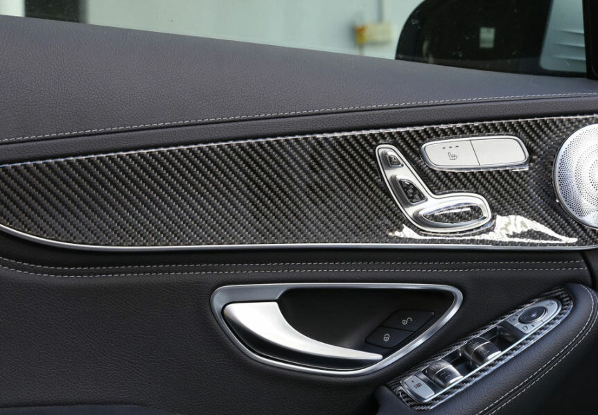 Fit For Benz C-Class 2015-2021 Real Carbon Fiber Interior Door Panel Cover Trim 11