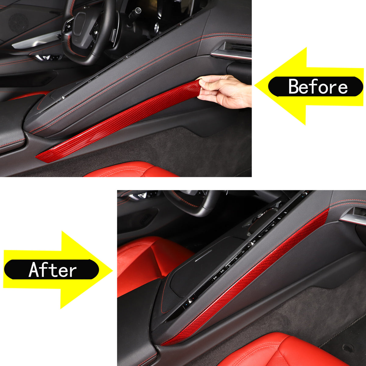 Red Real Carbon Fiber Full Interior Set Decor Trim Kit for Corvette C8 20-25 - Styles 46-50 23