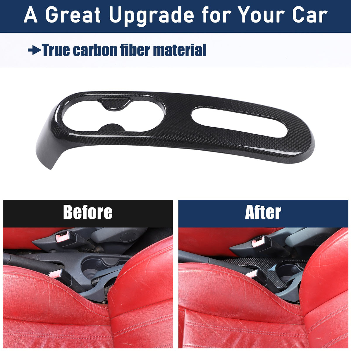 Real Carbon Fiber Handbrake & Cup Holder Panel Trim For Fiat 500 312 2007-2015 1