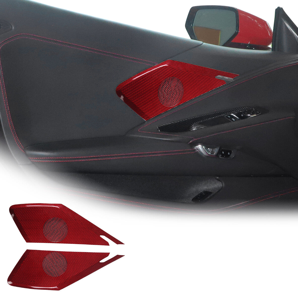 Red Door Sound Speaker Cover REAL HARD Carbon Fiber For Corvette C8 1LT 20-2026 5