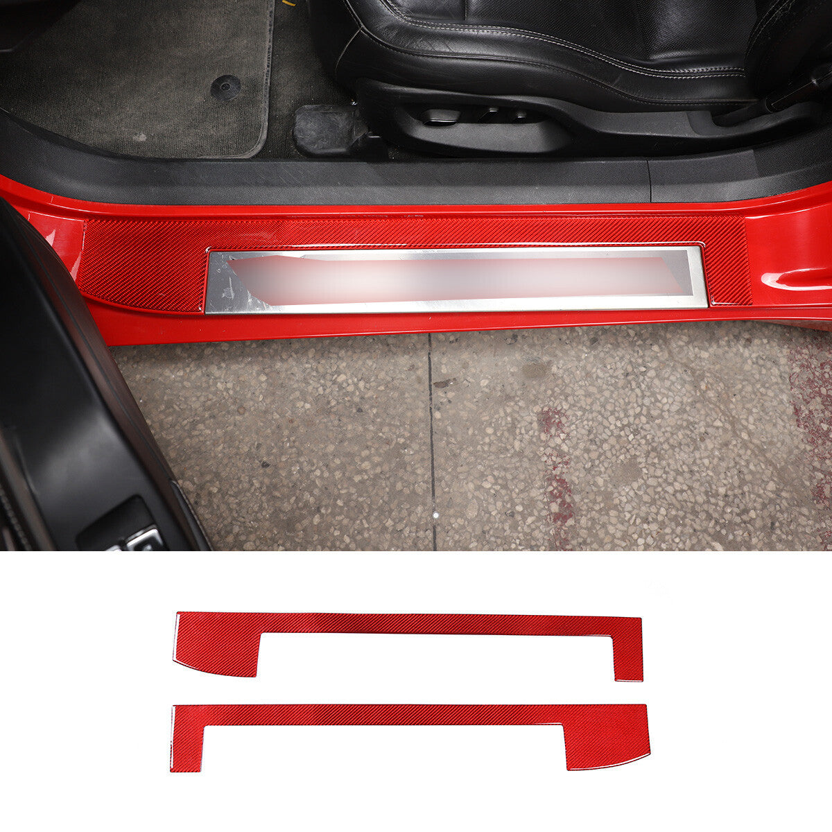 Red Carbon Fiber Door Sill Scratch Resistant Trim Sticker For Corvette C7 14-19 13