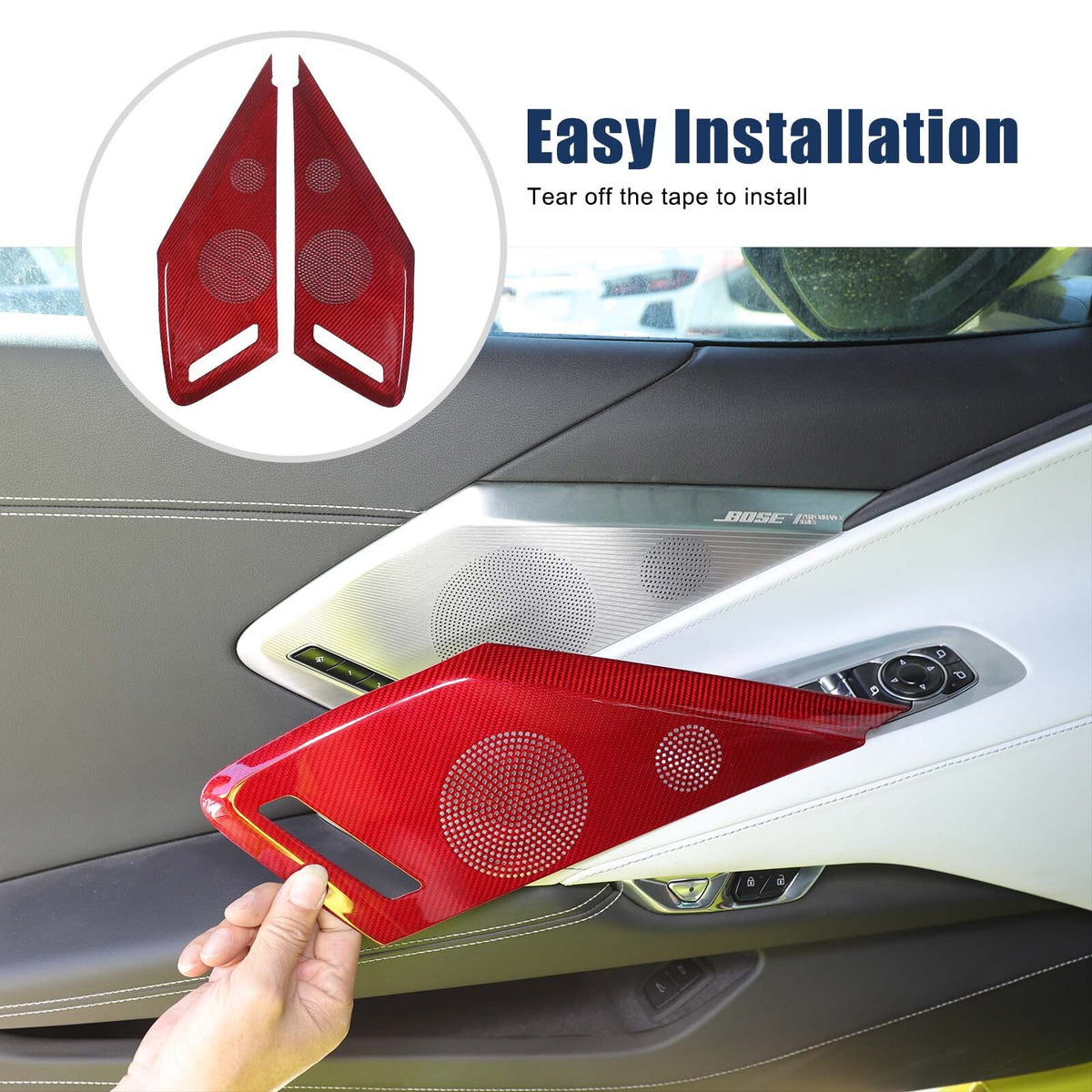 Red Real Carbon Door Speaker Cover Trim For Corvette C8 Z51 Coupe 2LT 3LT 20-26 11