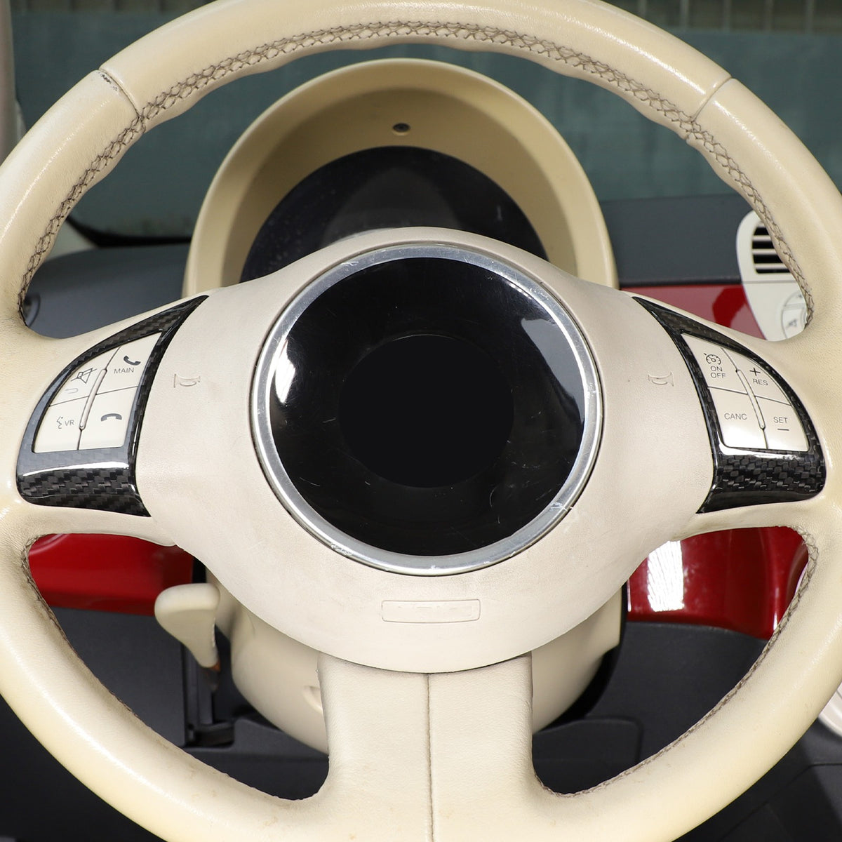 Real Dry Carbon Fiber Steering Wheel Button Trim For Fiat 500 Abarth 2008-2015 15