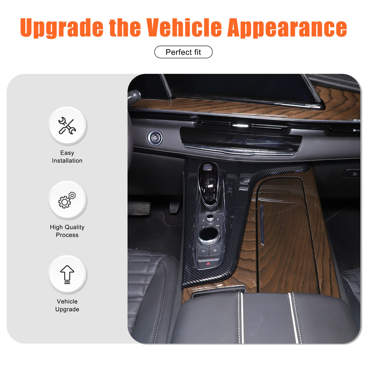 Carbon Fiber ABS Center Console Gear Shift Panel Trim For Cadillac Escalade 21+ 13