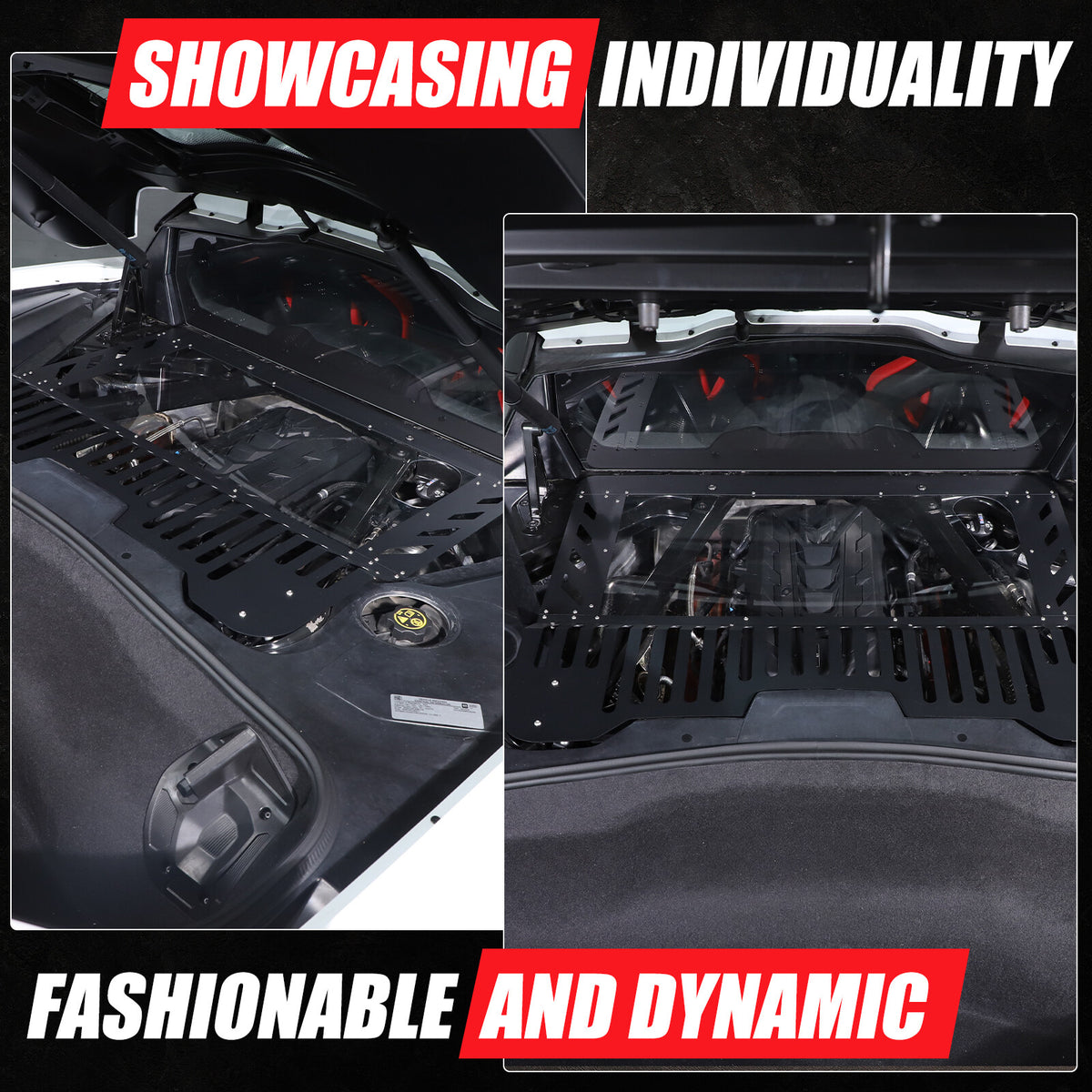 Black Aluminum Engine Hood Transparent Panel Cover Trim For Corvette C8 20+ 15