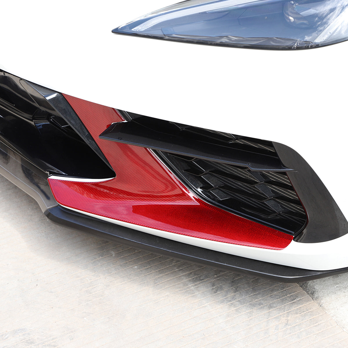 Red Real Carbon fiber Car Front Bumper Side Grille Cover Set For Corvette C8 20+ 9