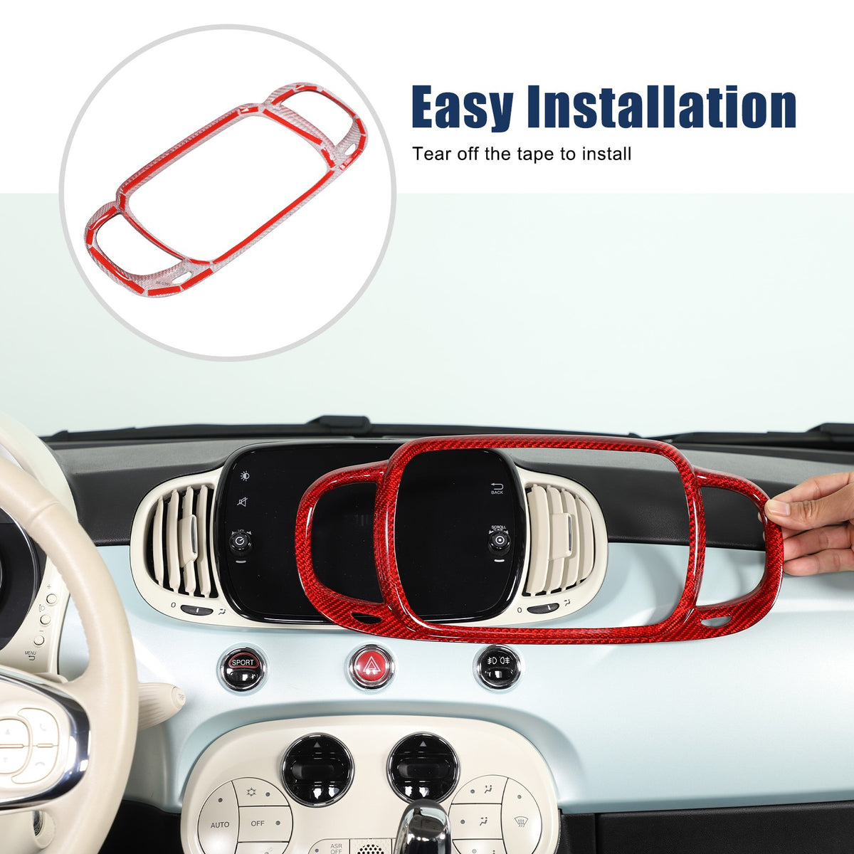 Red Real Carbon Fiber Center Console Air Outlet Trim For Fiat 500 2016+ 10