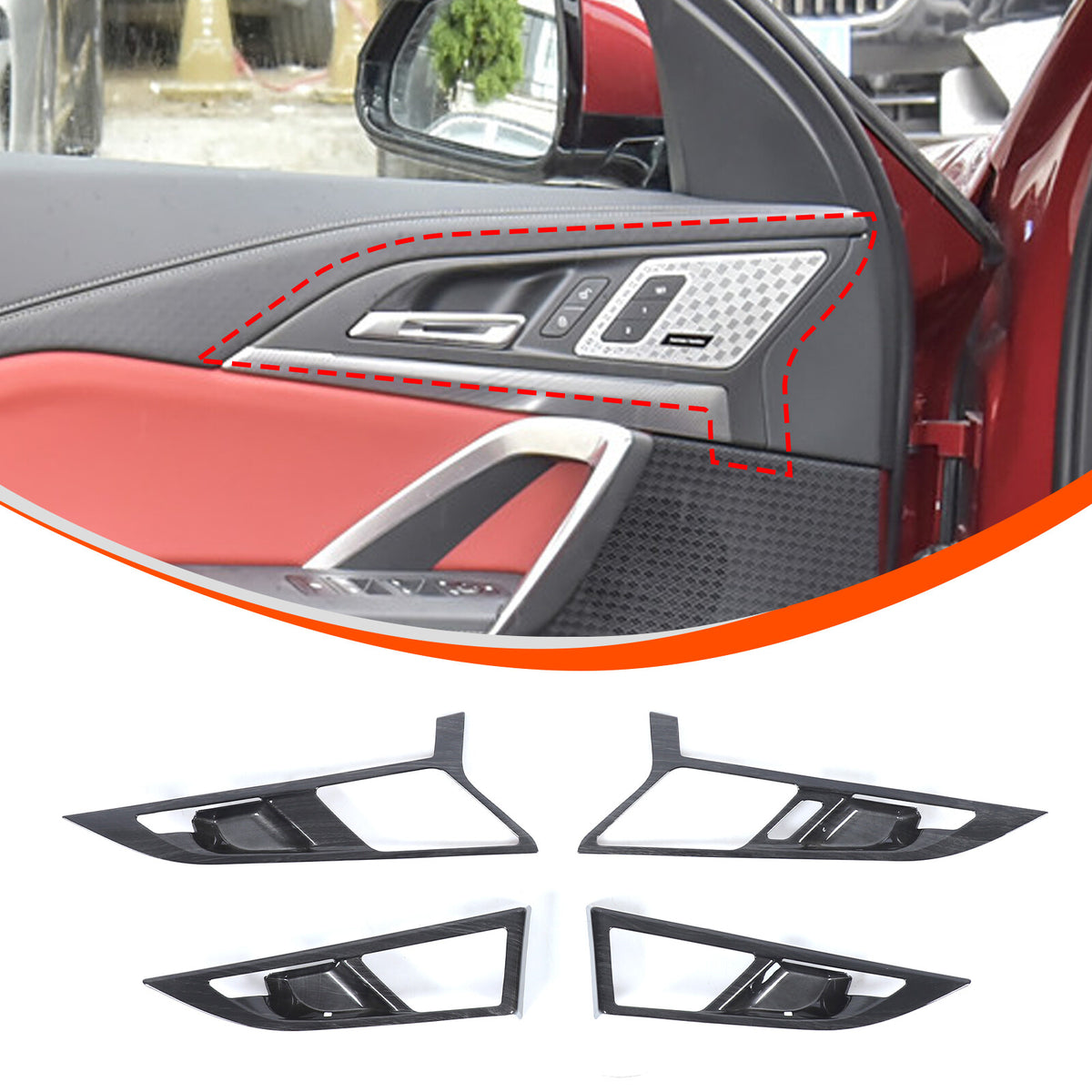 Black Grain Interior Door Handle Cover Trim For BMW X1 U11 /X2 U12 2023+ 2