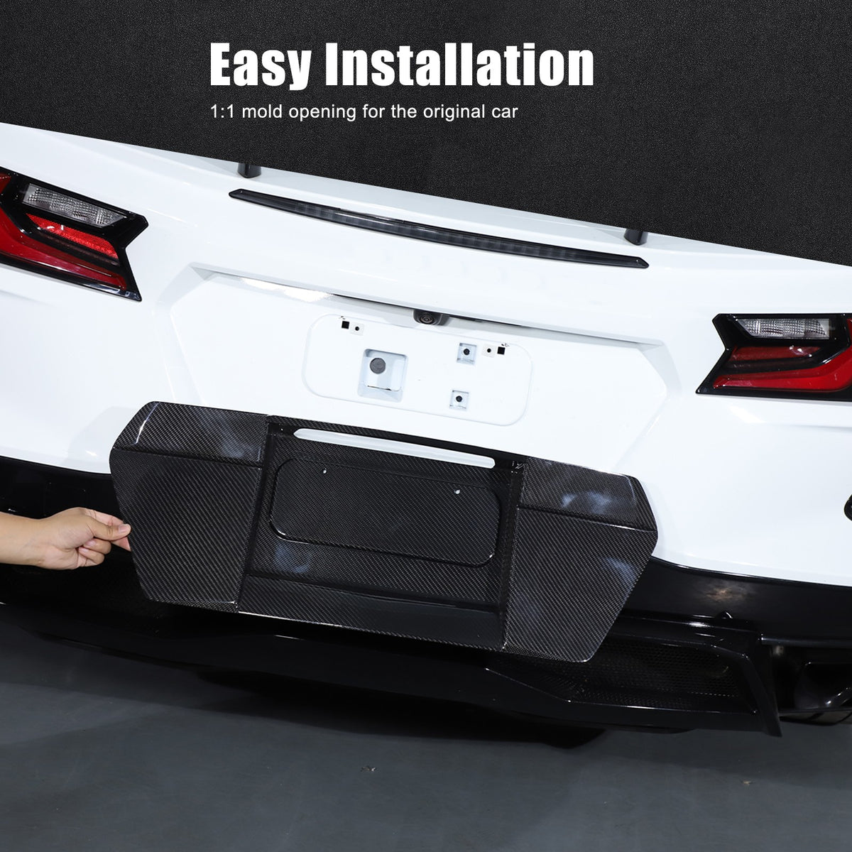 REAL CARBON FIBER Rear license plate Trim Cover For Corvette C8 Stingray Z51 10