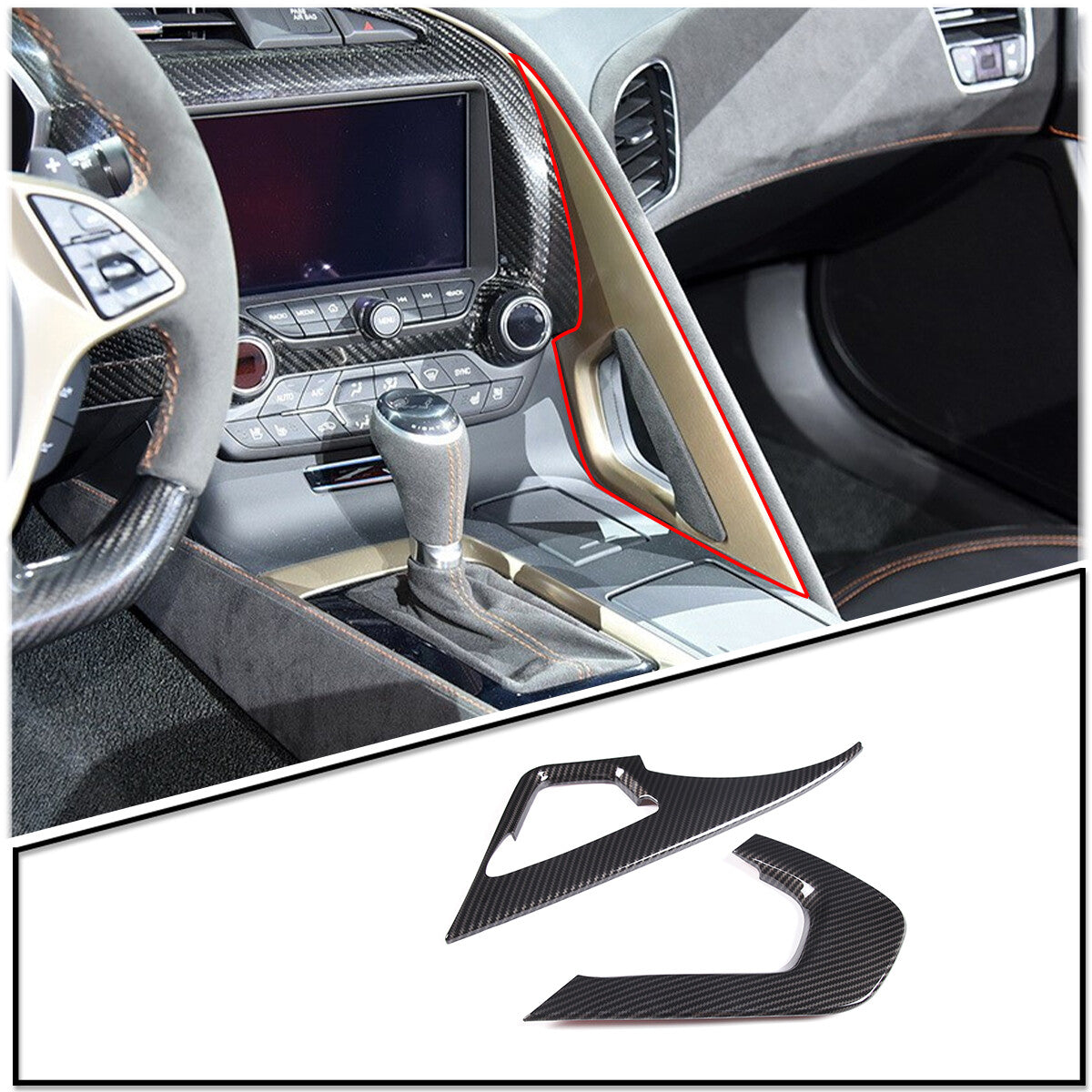 4pcs Carbon fiber Gear Shift Panel Grab Handle Cover For Corvette C7 2014-2019 3