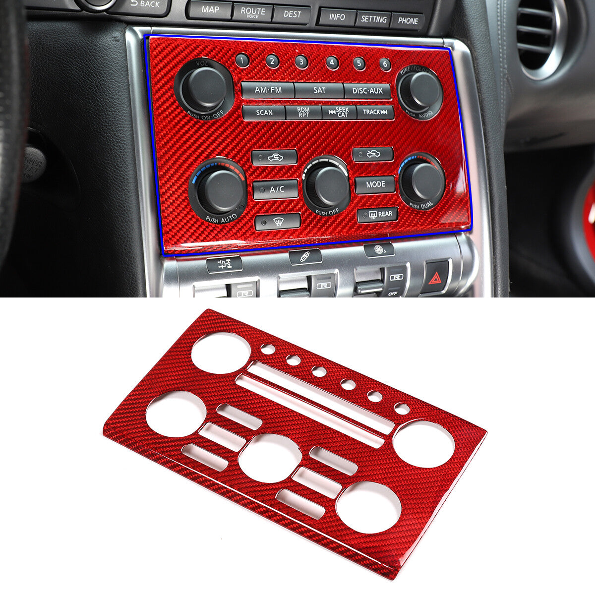 Red Real Carbon Fiber Interior Center Trim Cover Kit For Nissan GTR R35 2008-16 15