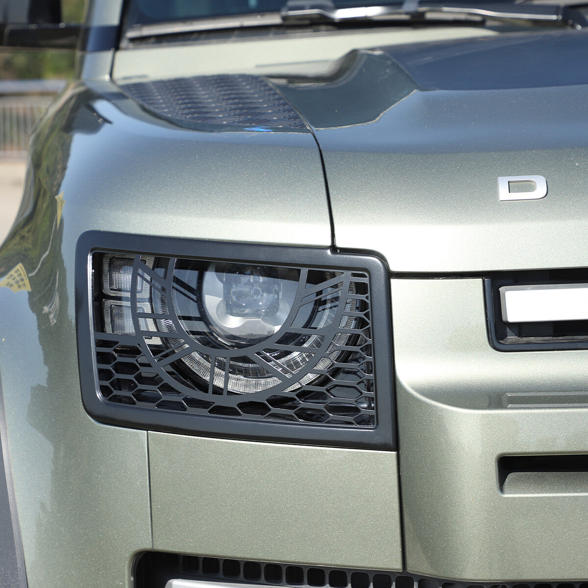 Black Metal Front Head Light Lamp Cover Trim For 2020-2022 Land Rover Defender 8
