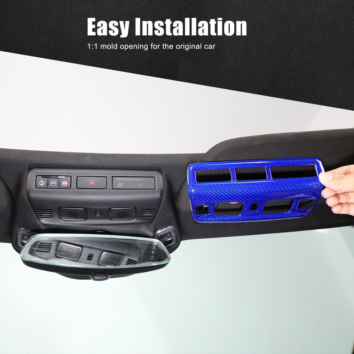 Blue Real Carbon Fiber Roof Reading Light Trim For Corvette C8 2020+ 10