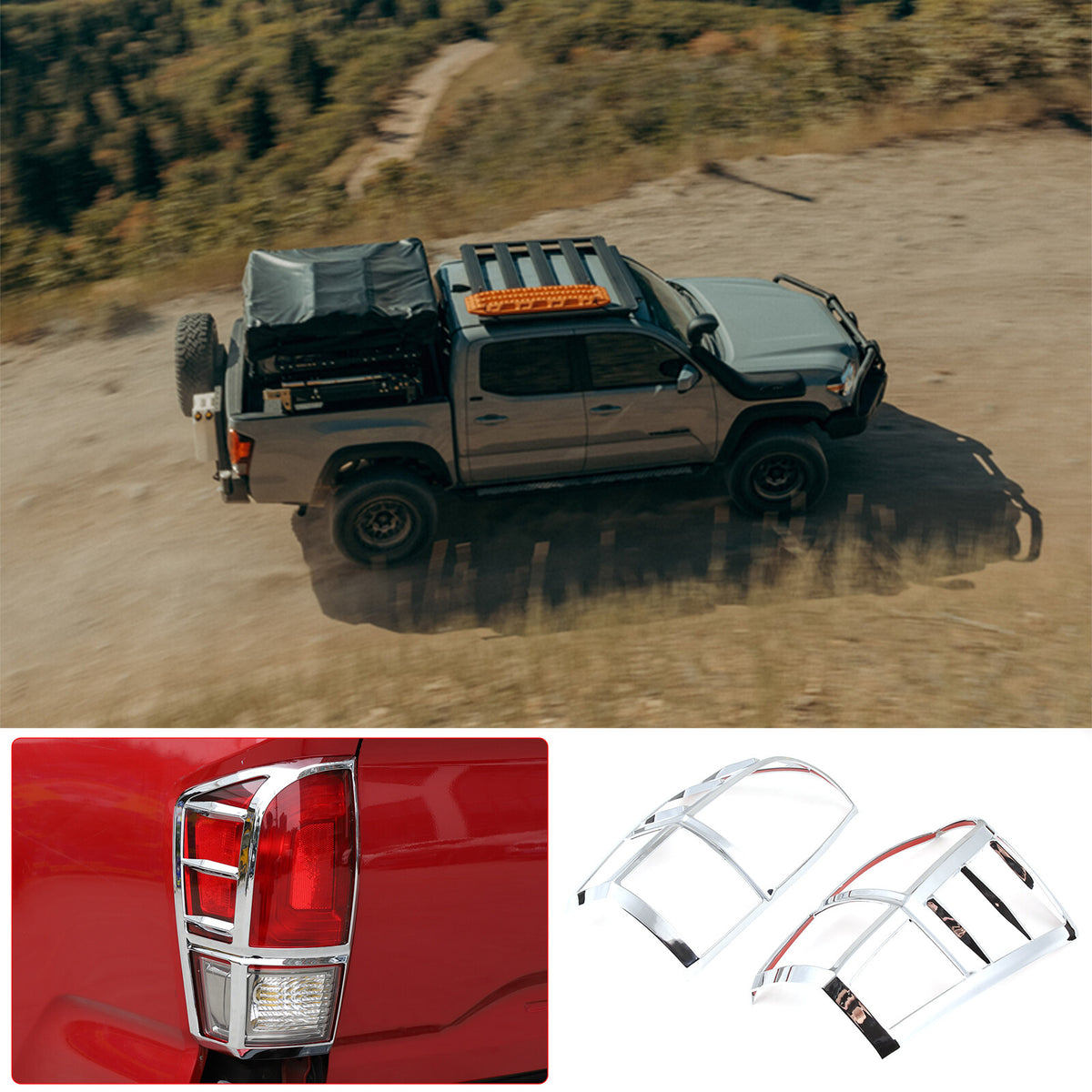 Chrome Silver Rear Taillight Trim Cover Bezel Trim For Toyota Tacoma 2016-23 US 17