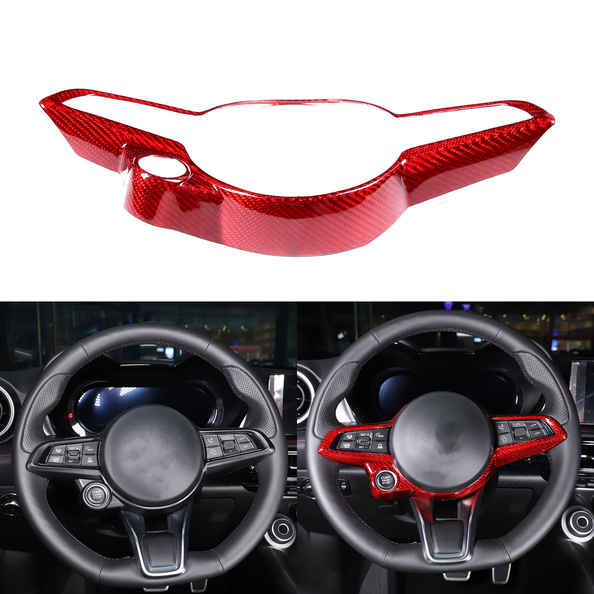 Red Carbon Fiber Steering Wheel Frame Trim For Alfa Romeo Giulia/Stelvio 2020 1
