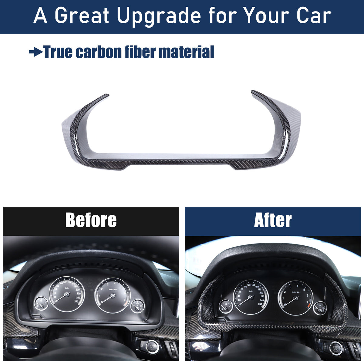 Real Carbon Fiber Dashboard Instrument Frame Cover Trim For BMW X5 F15 14-18 13