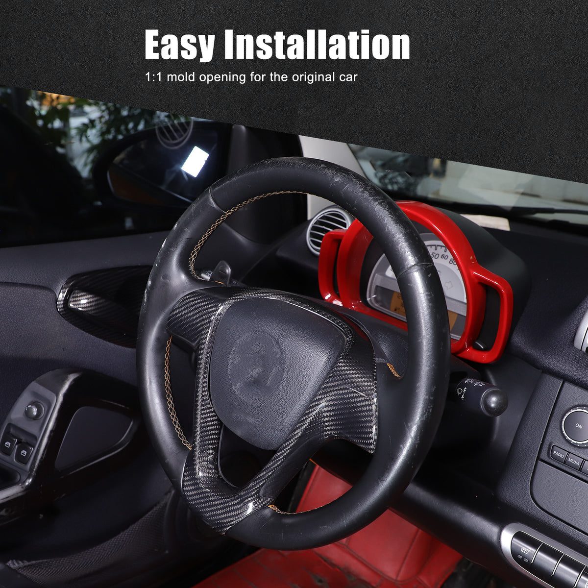 Real Carbon Fiber Interior Steering Wheel Cover Trim For Benz Smart Fortwo 09-15 11