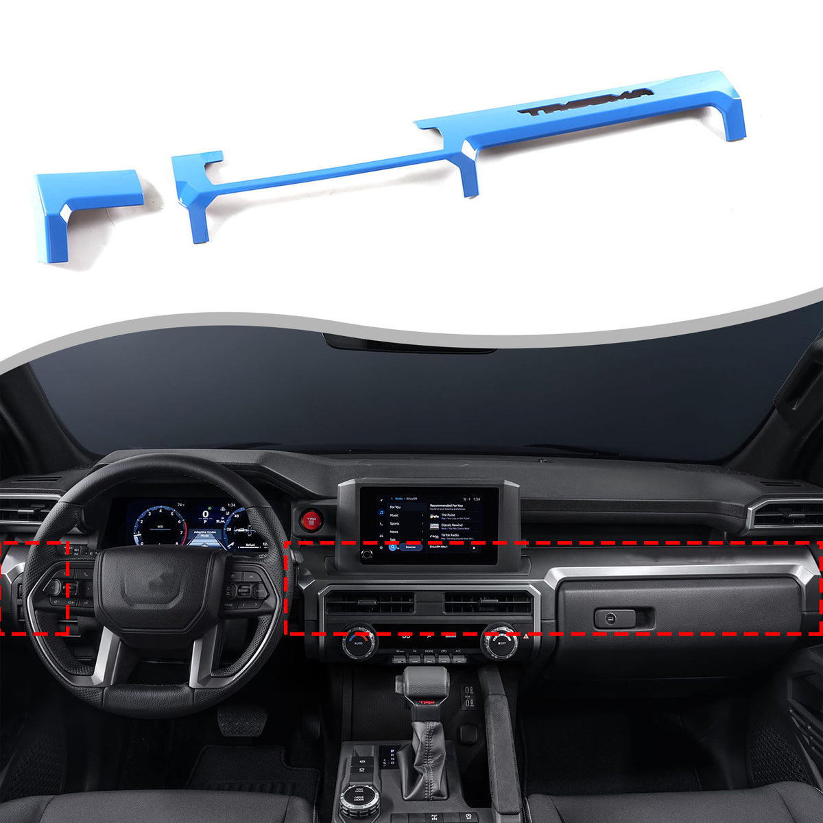 Blue ABS Console Center Dashboard Cover Trim For Toyota Tacoma SR SR5 2024-2025 2