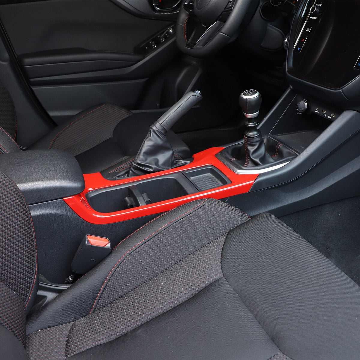 Red ABS Center Console Gear Shift Cup Holder Trim for Subaru WRX VB MT 2022-24 6