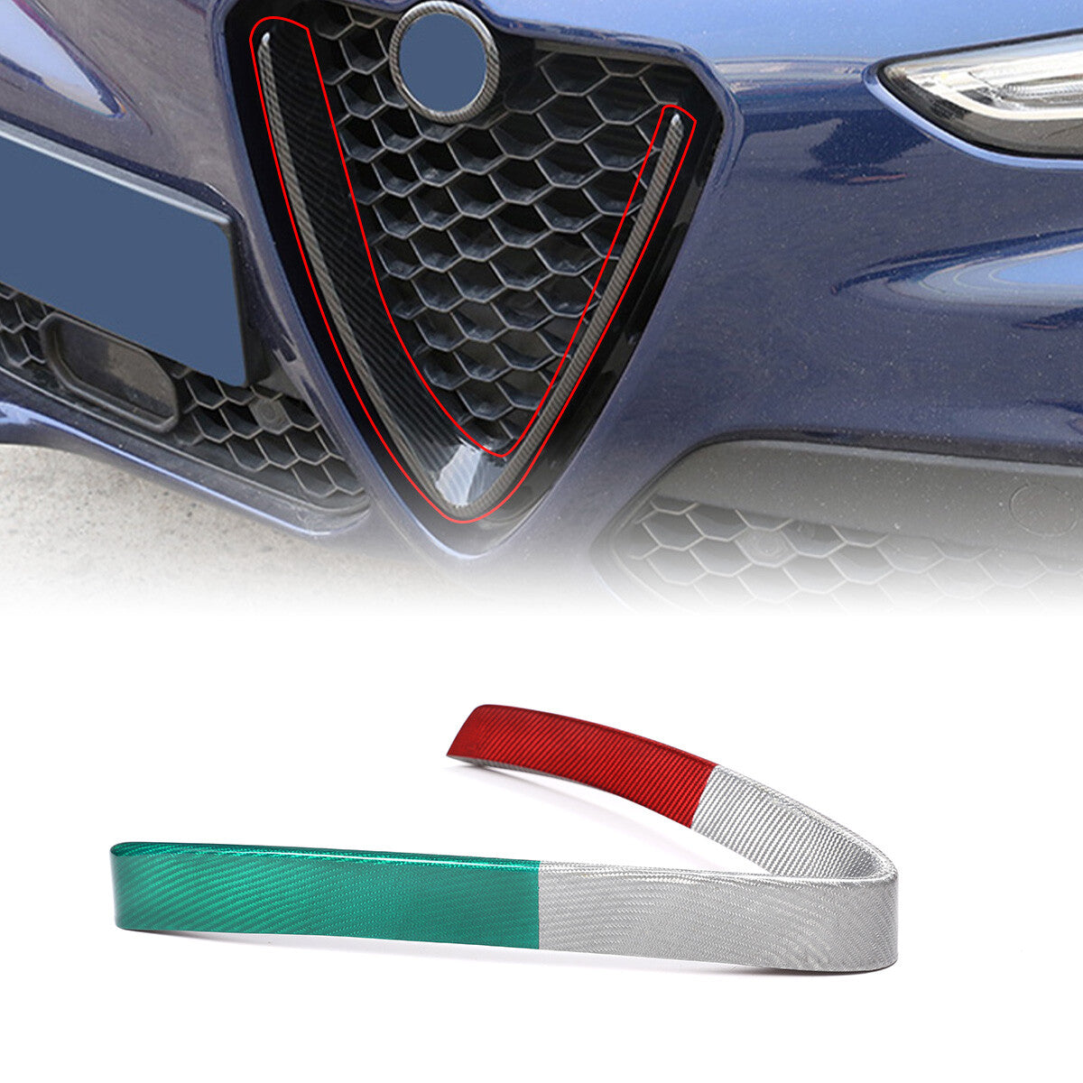 Tri-Color Carbon Fiber Front Grille V-shape Cover For Alfa Romeo Stelvio 17-22 3