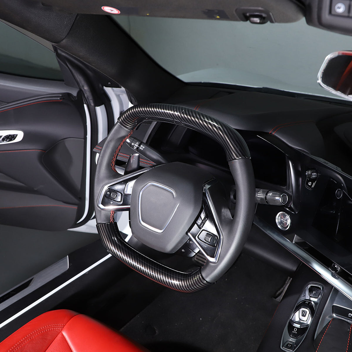 Carbon fiber Style Steering Wheel Top Lower Handle Cover Trim For C8 Corvette 19