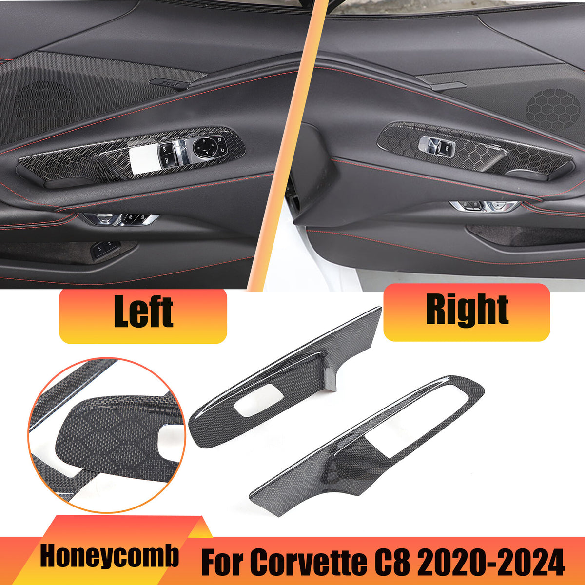Honeycomb Carbon Fiber Window Lift Switch Panel Trim For Corvette C8 Convertible 1