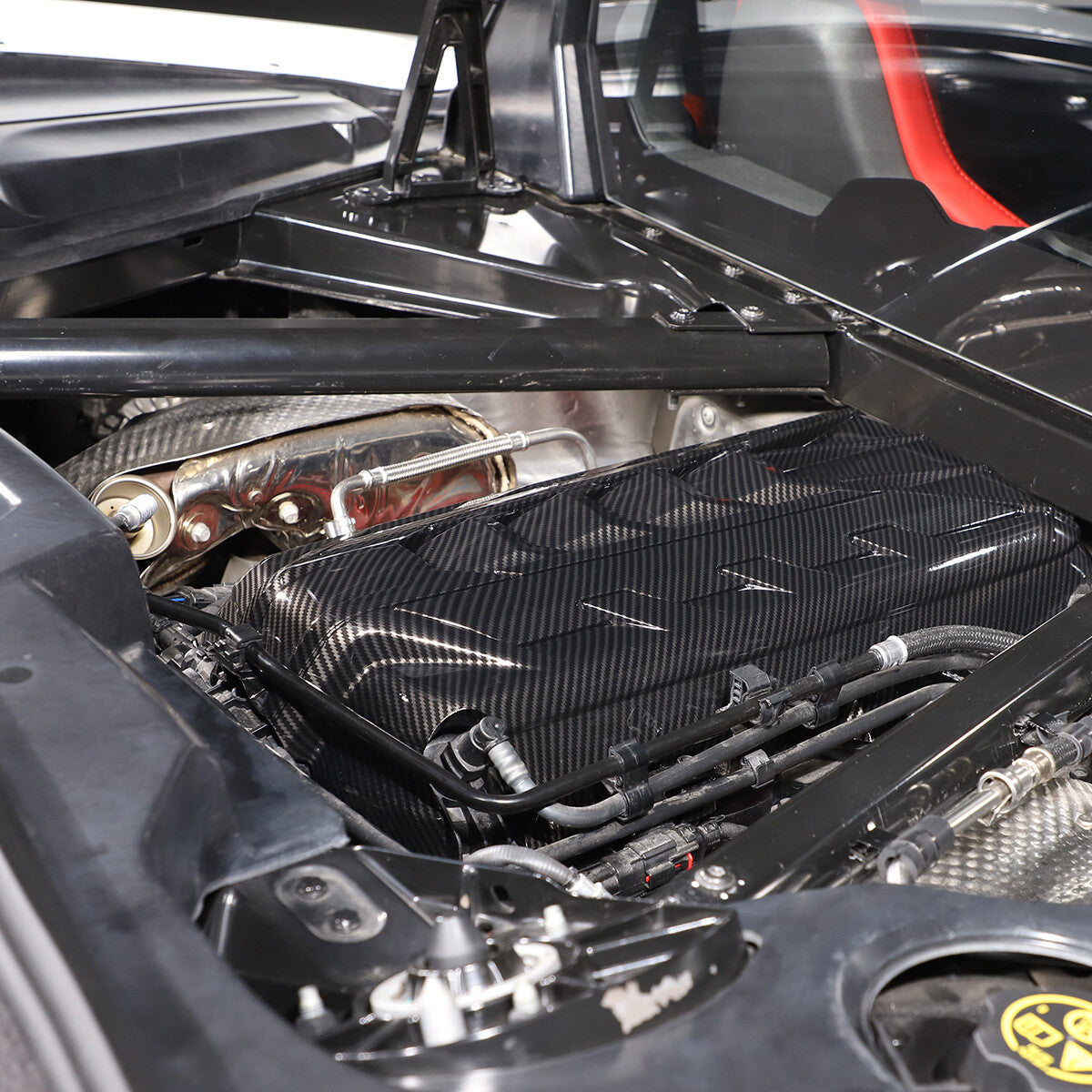 Carbon Fiber Engine Bay Panel Cover in Edge Red/Blue/Black For Corvette C8 Coupe 50