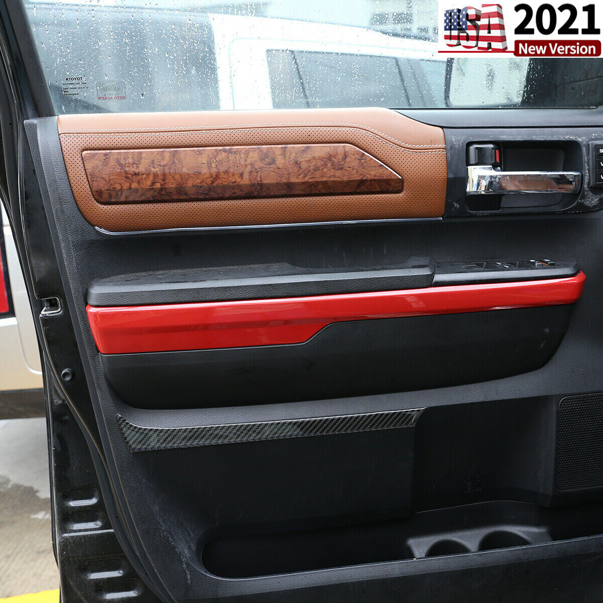 ABS Red Inner Door Armrest Cover Trim Frame For Toyota Tundra Crew Cab 2014-2018 8