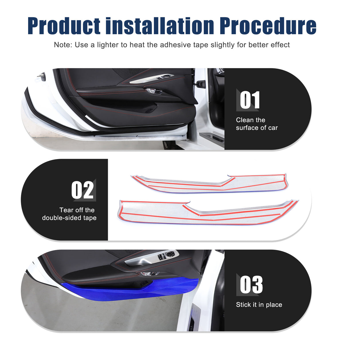 Blue Real Carbon Fiber Interior Door Anti-Kick Panel Trim For Corvette C8 2020+ 24