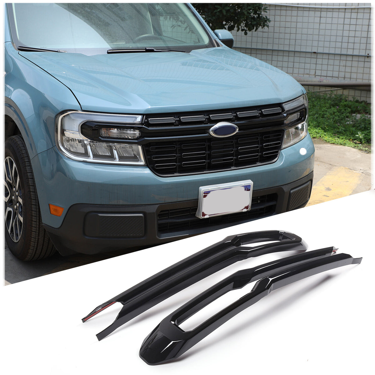 Gloss Black Center Front Bumper Grille Grill Trim Cover Fits 22-24 Ford Maverick 3