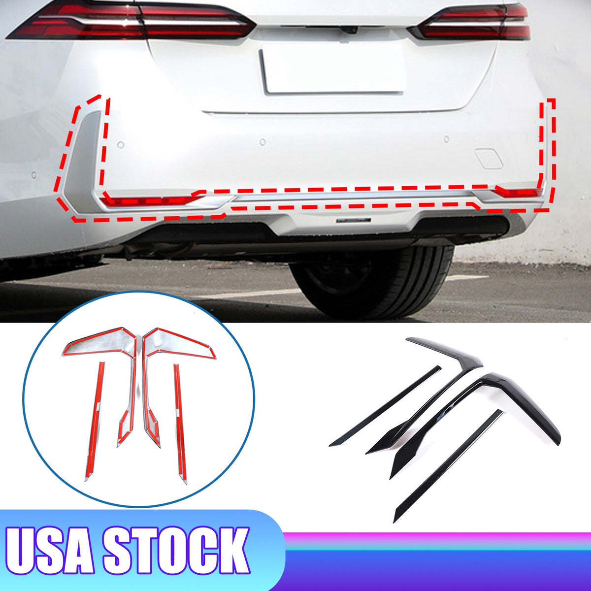 Glossy black Rear Lower Bumper Cover Molding Trim For BMW 5 Series G60 i5 2024+ 1