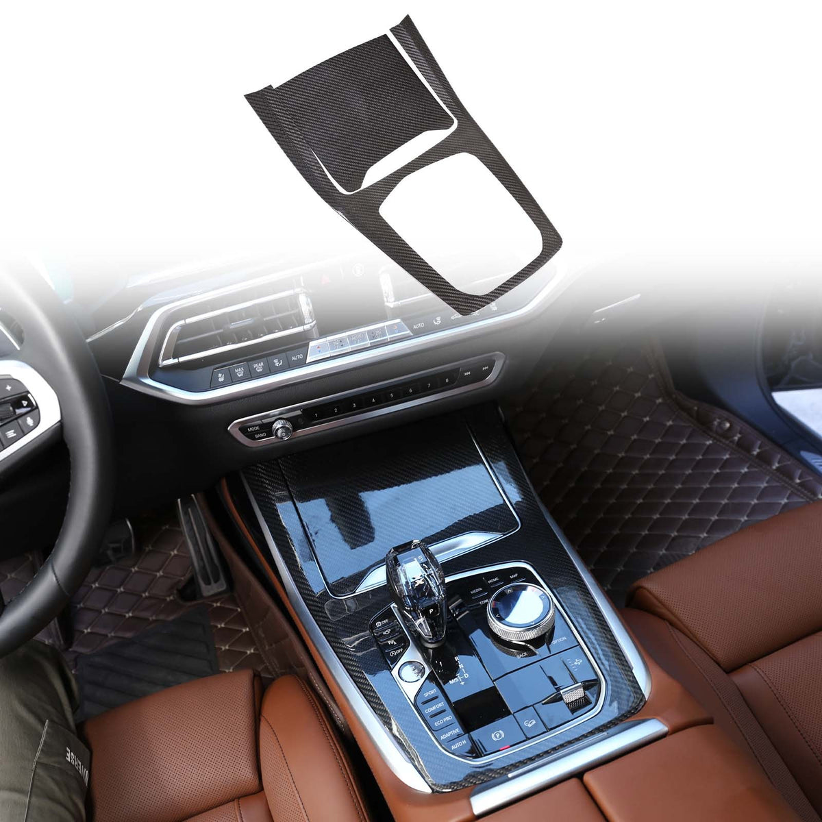 Real Carbon Fiber Car Center Console Gear Panel Cover For BMW X5 X6 X7 G05 G07 9
