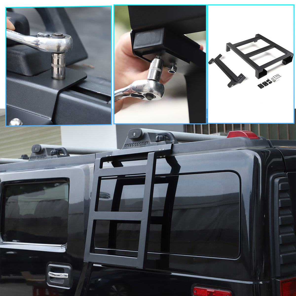 Alloy Rear Roof Climbing Ladder Rack Window Molle Panel For Hummer H2 2003-09 75