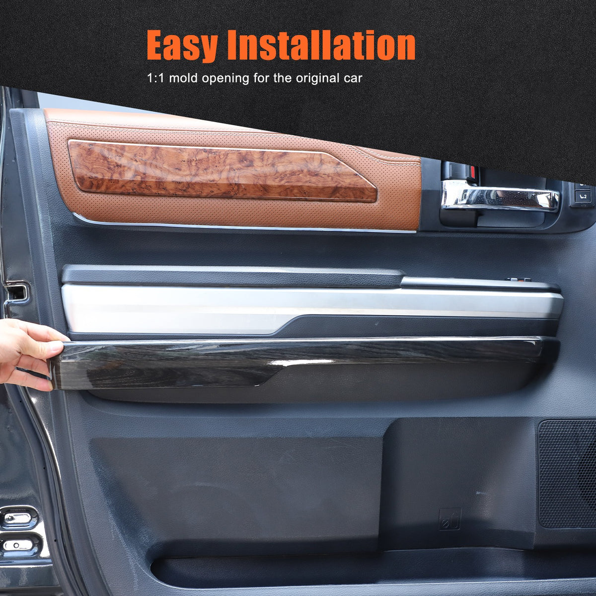 Black Wood Grain ABS Door Armrest Lower Trim For Toyota Tundra 2014‑2020 9