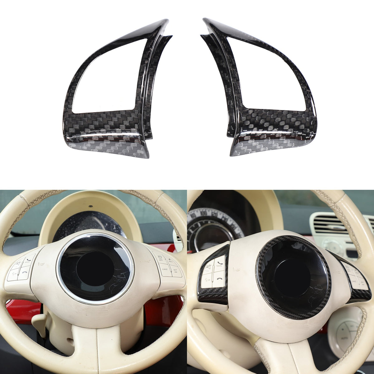 Real Dry Carbon Fiber Steering Wheel Button Trim For Fiat 500 Abarth 2008-2015 1