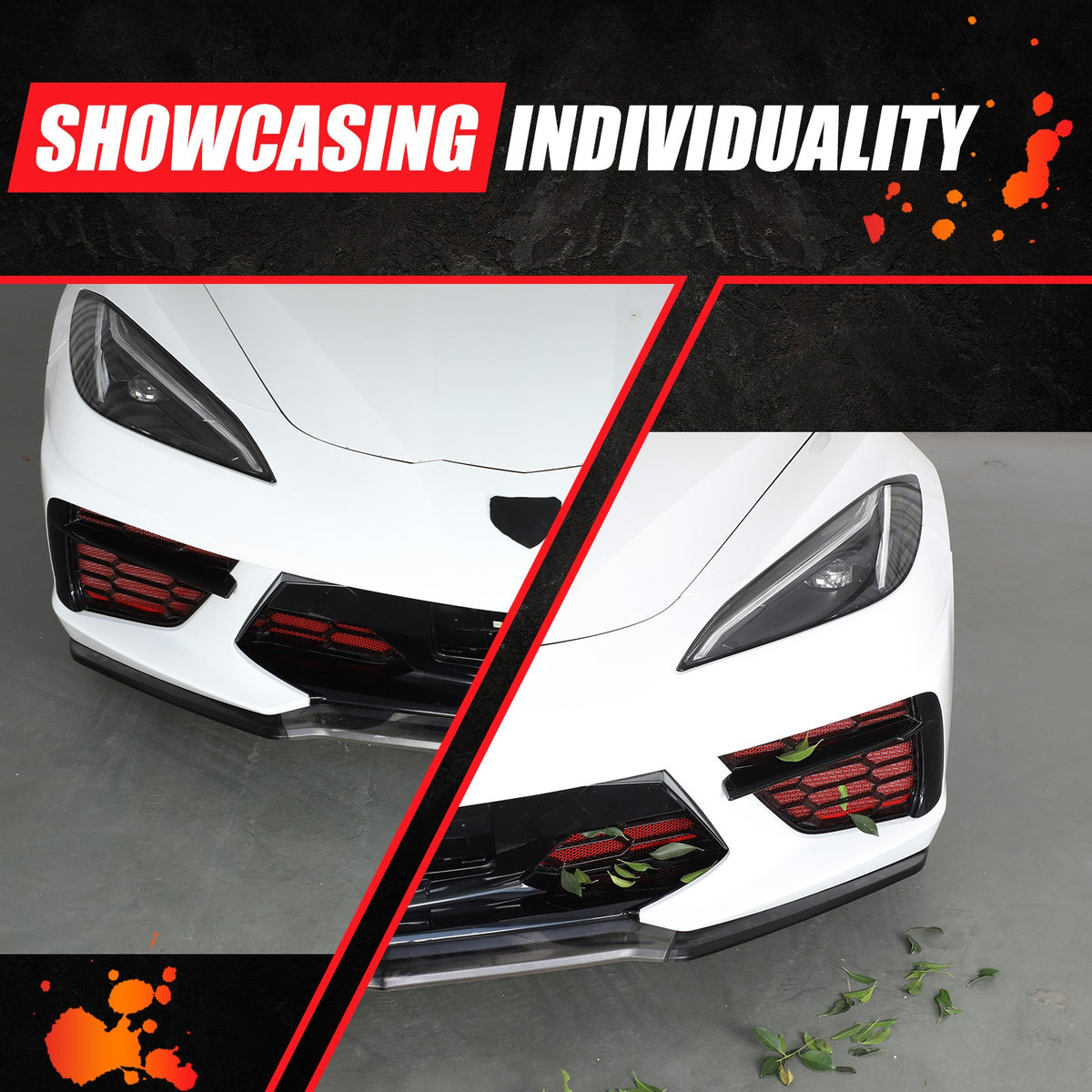 Red Steel Front Bumper Grille Mesh Screen Insect Guard For Corvette C8 2020 15