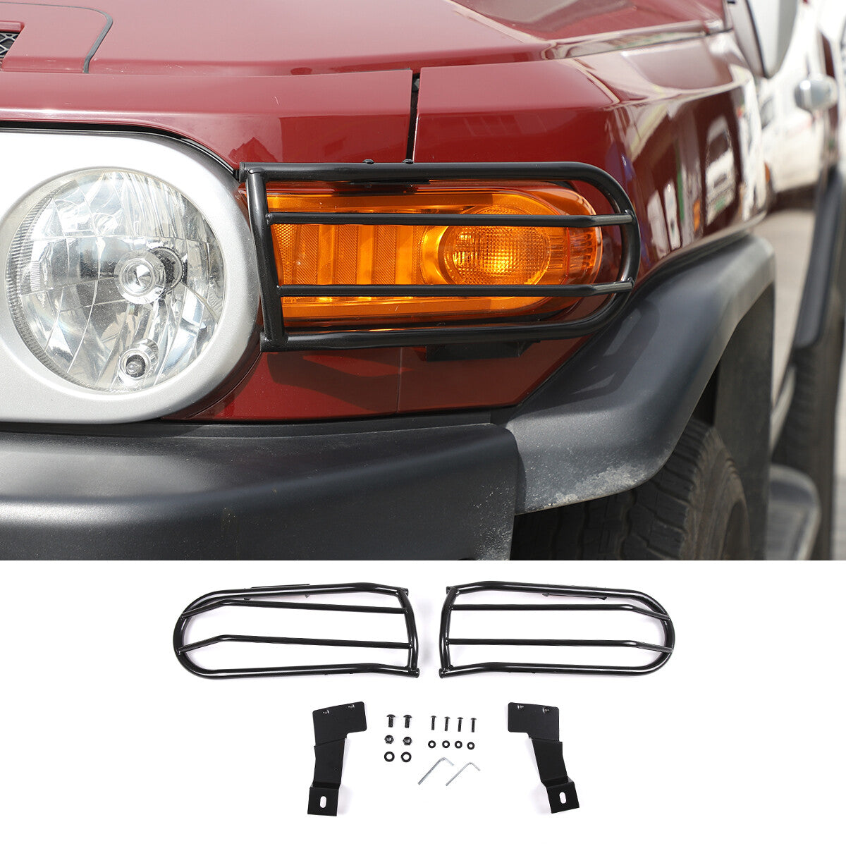 For Toyota FJ Cruiser 2007-21 Black Steel Front Fog Light Bumper Lamp Cover Trim 12