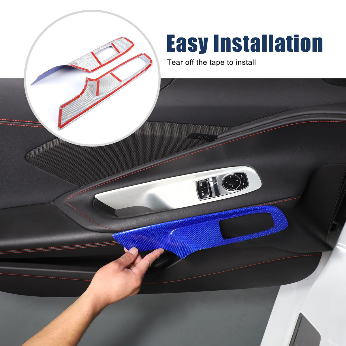 Blue Real Carbon Fiber Window Lift Switch Trim For Corvette C8 Coupe 20+ US 7