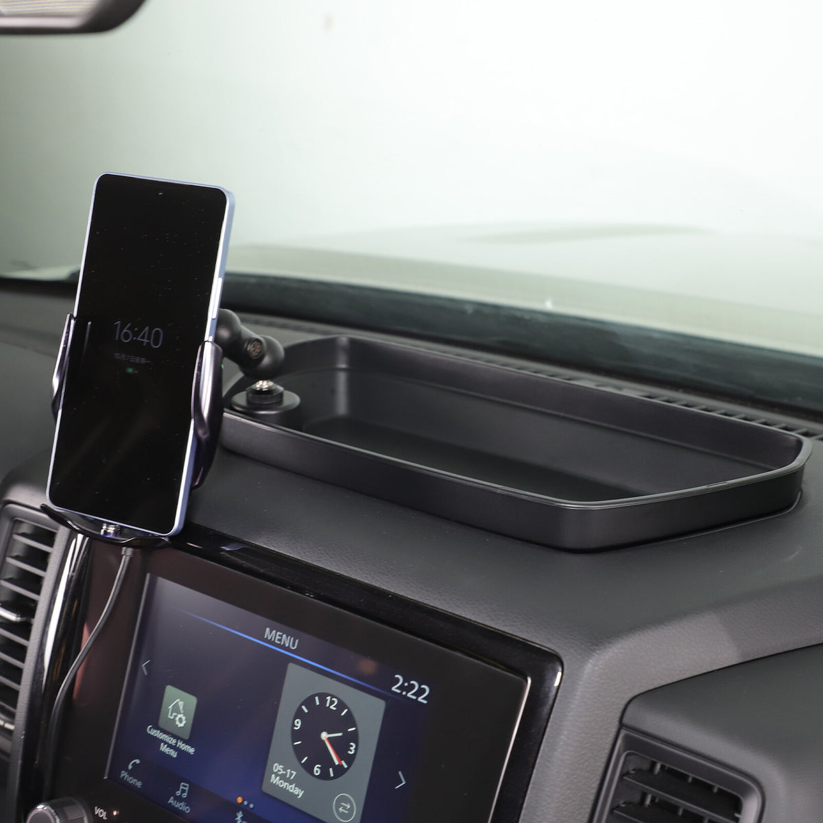 Wireless Dashboard Storage Tray Box Phone Holder For Nissan Frontier D41 2022-24 5