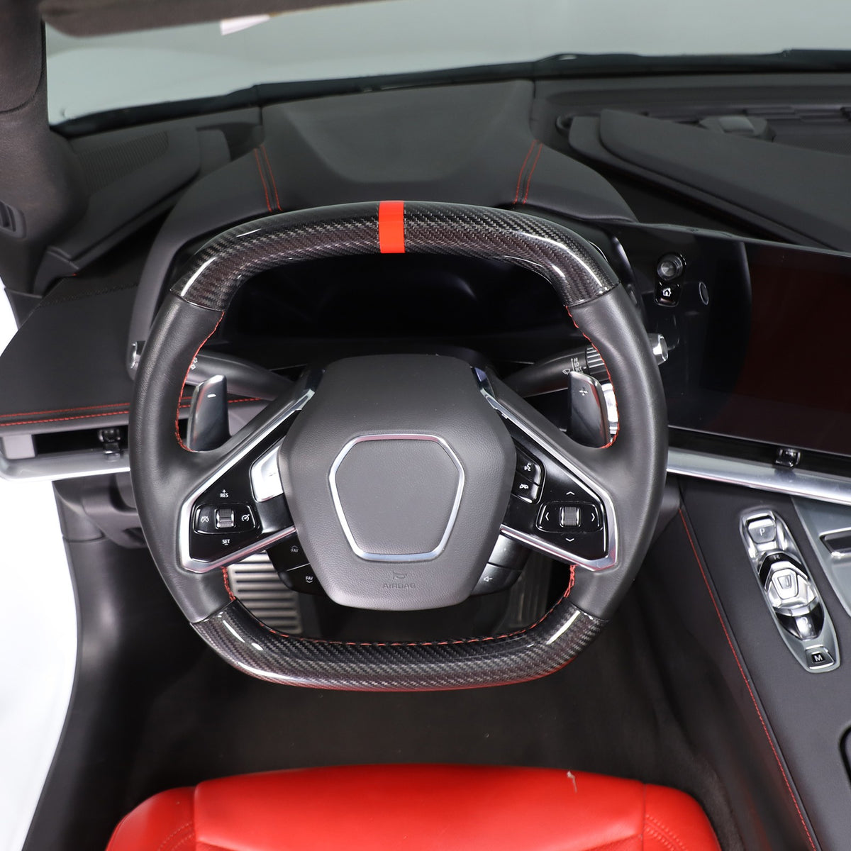 Red Top Real Carbon Fiber Steering Wheel Trim Cover For Corvette C8 2020+ 13