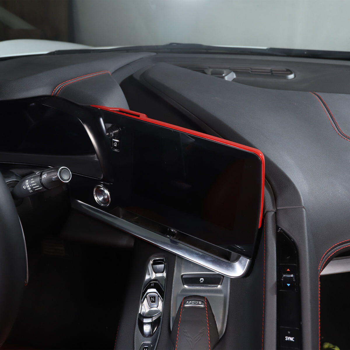 Interior ABS Red Console GPS Navigation Cover Trim For Corvette C8 Stingray 11