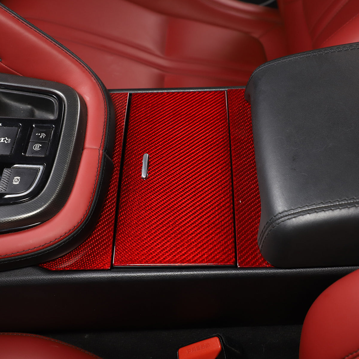 Red Carbon Fiber Interior Cup Holder Cover Trim Frame For Jaguar F-TYPE 2013-24 3