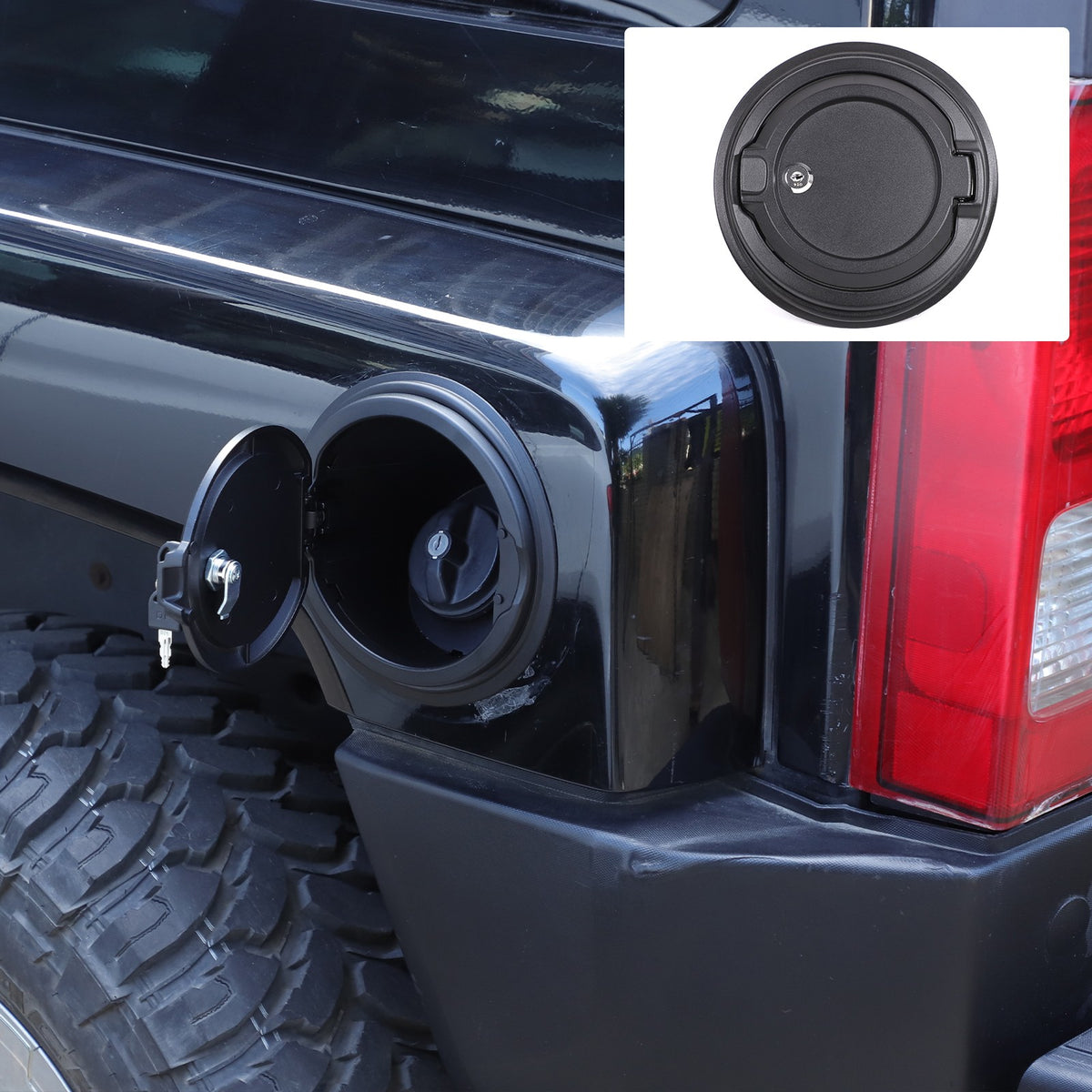 ABS+Aluminum Fuel Tank Lock Cover Trim Cap For Hummer H3 2005-2009 17