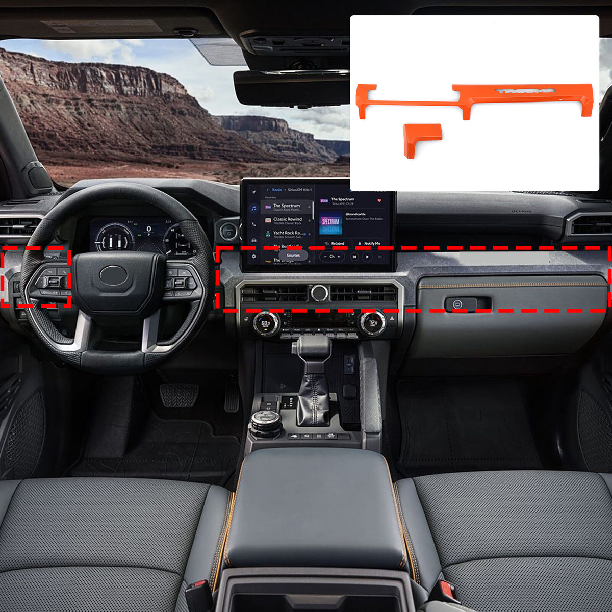 Orange ABS Center Console Strip Trim Cover For Toyota Tacoma 2024+ US 2